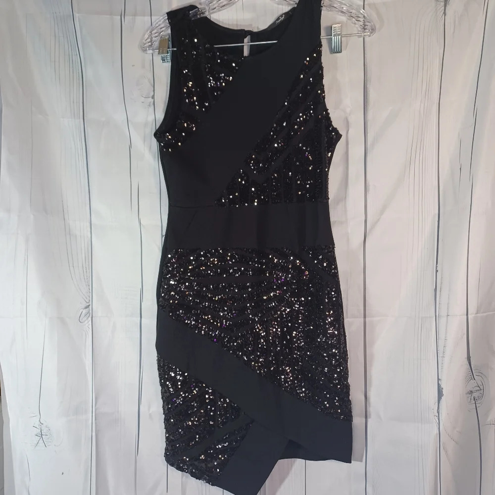 Papaya black sleeveless bodycon cocktail glam party sequin dress